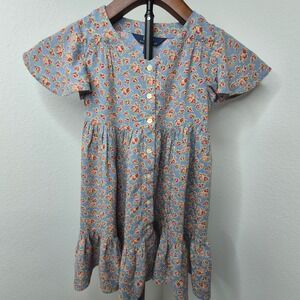 Polo Ralph Lauren Girls Blue Floral Viscose Button Front Tiered Dress 4 4T NWOT
